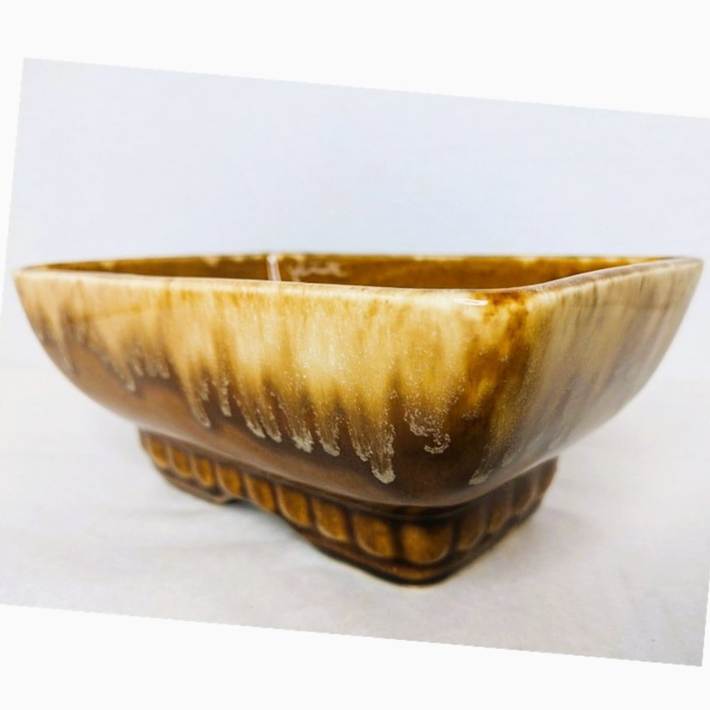 Vintage McCoy Style 404 7 USA Ceramic Brown Drip Glaze Rectangular Planter Bowl